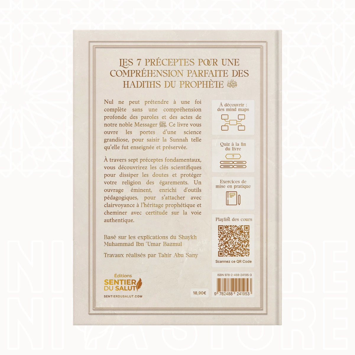 Quatrième de couverture du livre Les 7 préceptes pour comprendre les hadiths - Éditions Sentier du Salut - Niya Store