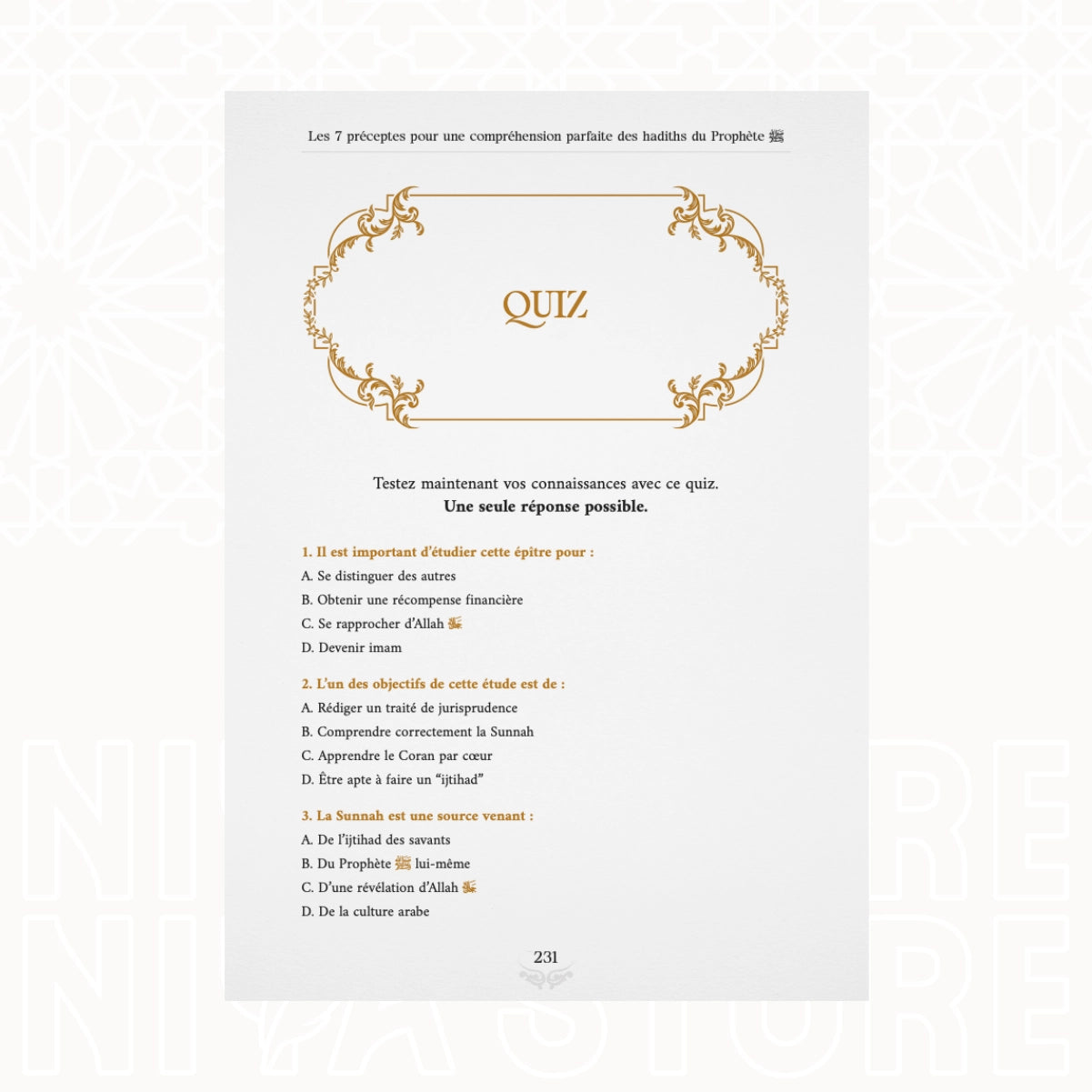 Table des matières du livre Les 7 préceptes pour comprendre les hadiths du Prophète ﷺ - Niya Store